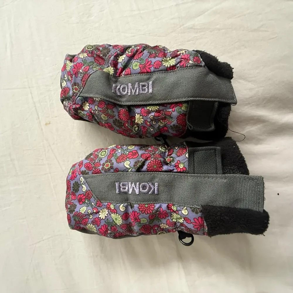 Kombi Mittens Child S Small Girls Toddler Purple Pink Black Floral Fleece Lined